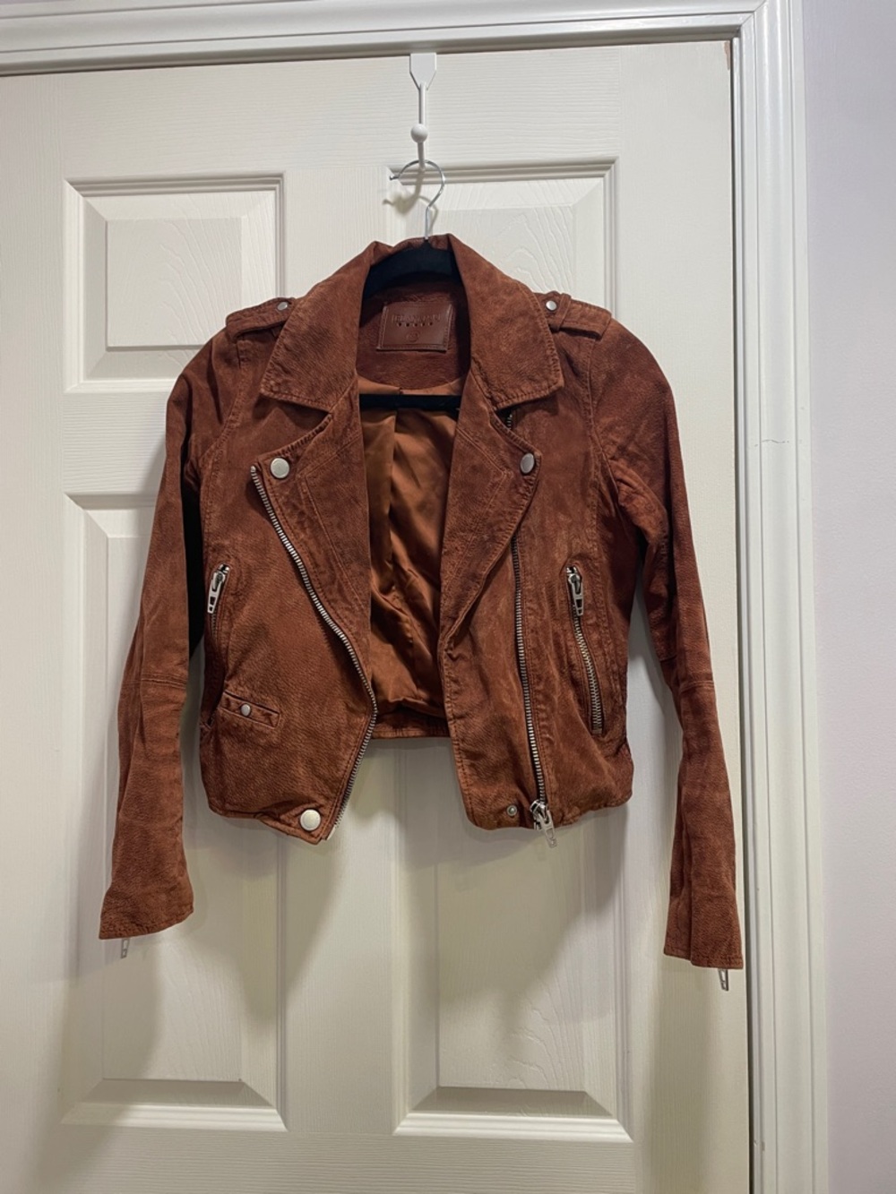 Blank NYC Cropped Suede Moto Jacket - Rust Brown